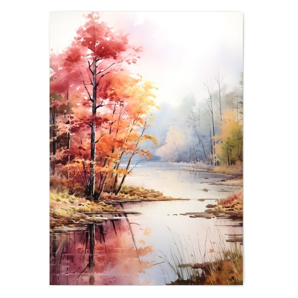 Watercolor Autumn/Fall Landscape Wall Art Illustration Print Poster Unframed - Picture 2 of 5